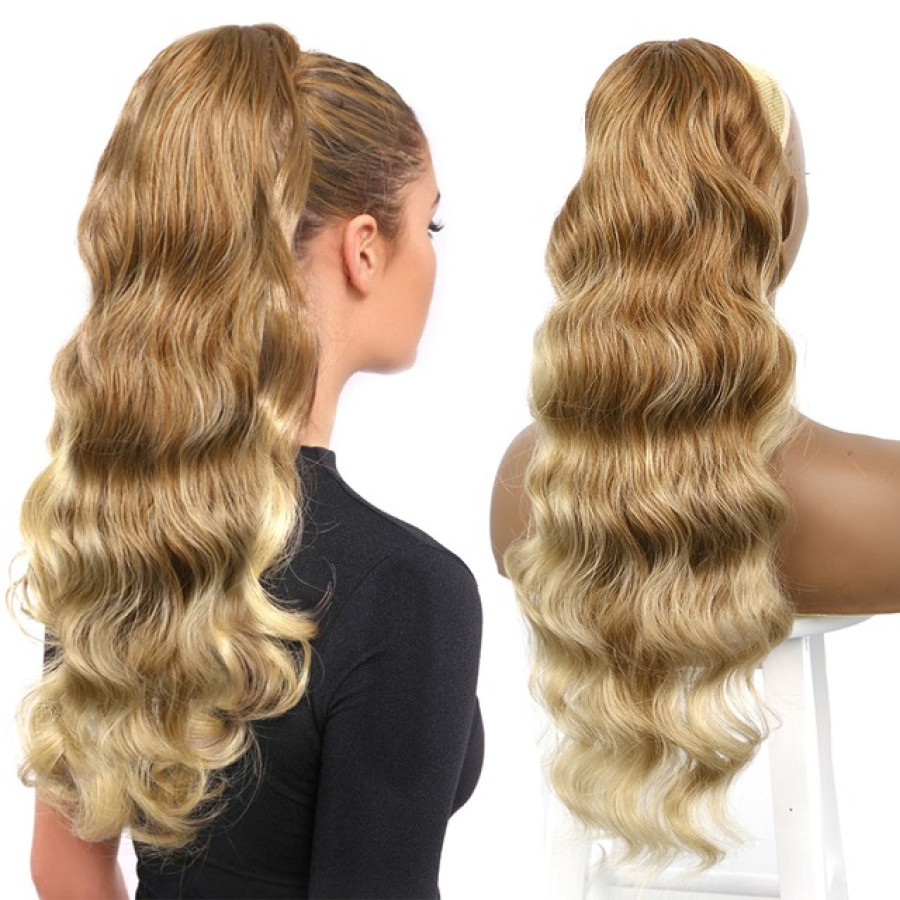 Coada de Par cu snur Ombre Saten Aramiu/ Blond natural, 70 cm